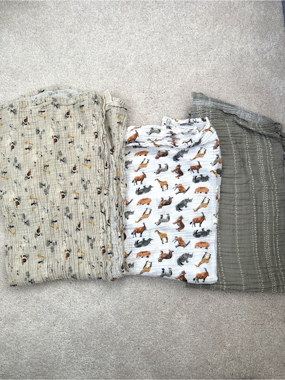 Bundle Set of 3  Animal Print Muslin Cotton Swaddles/ Blankets